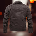 Brown Men's Leather Biker Jacket with Zip Pockets & Soft Lining — Daniel - Back Full
