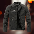 Dark Green Men's Leather Biker Jacket with Zip Pockets & Soft Lining — Daniel - Front Full Alt