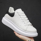 White Men's White Casual Sneakers with Cushioned Comfort & Lightweight Feel — August - Hand Hold Black Heel