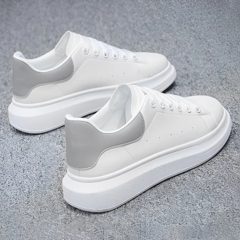 White Men's White Casual Sneakers with Cushioned Comfort & Lightweight Feel — August - Pair Back View