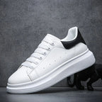 White Men's White Casual Sneakers with Cushioned Comfort & Lightweight Feel — August - Side Profile Black Heel