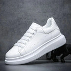 White Men's White Casual Sneakers with Cushioned Comfort & Lightweight Feel — August - Side Profile Solo