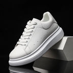 White Men's White Casual Sneakers with Cushioned Comfort & Lightweight Feel — August - Side Tilted Studio