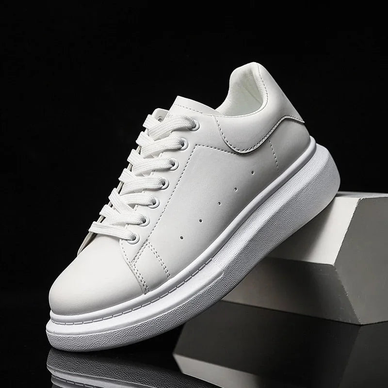 White Men's White Casual Sneakers with Cushioned Comfort & Lightweight Feel — August - Side Tilted Studio