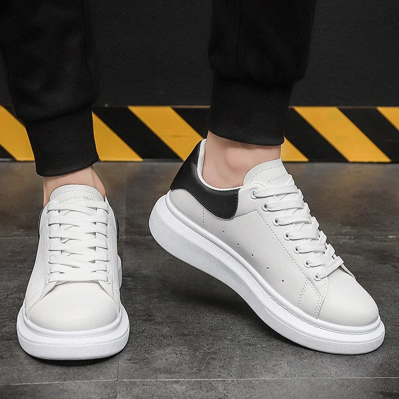 White Men's White Casual Sneakers with Cushioned Comfort & Lightweight Feel — August - Worn Lifestyle