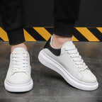 White Men's White Casual Sneakers with Cushioned Comfort & Lightweight Feel — August - Worn Lifestyle