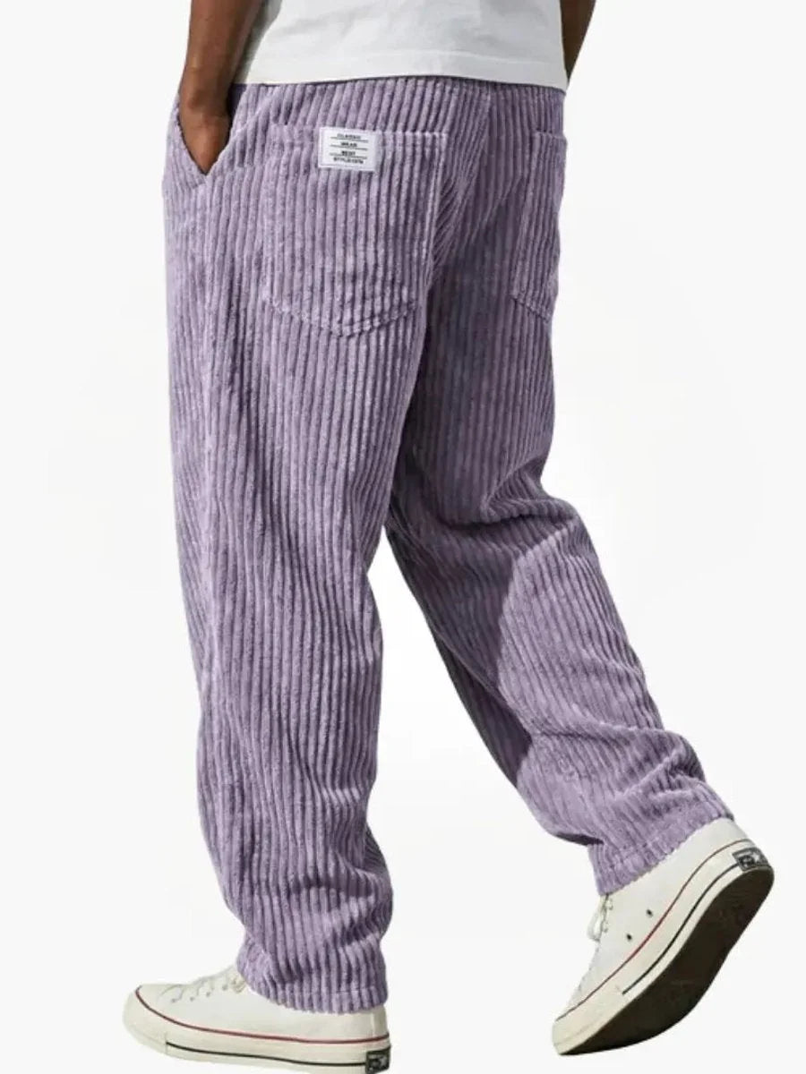 Men's Corduroy Pants with Elastic Waistband & Straight Fit - Back Casual