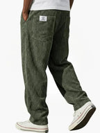 Green Men's Corduroy Pants with Elastic Waistband & Straight Fit