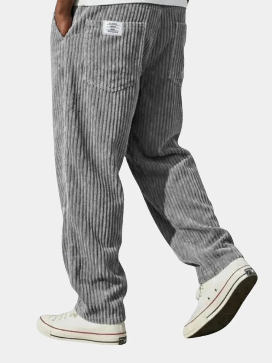 Men's Corduroy Pants with Elastic Waistband & Straight Fit - Back Detail