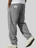Grey Men's Corduroy Pants with Elastic Waistband & Straight Fit