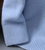 Light Blue Men's Everyday Crew Neck Sweater in Soft Mohair with Ribbed Trim — Ethan - Cuff Detail