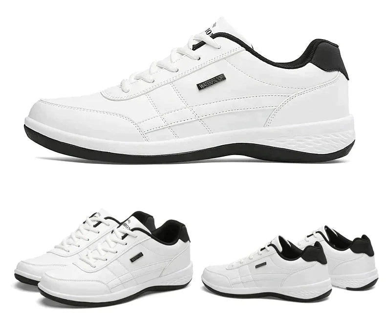 White Men's Cushioned Sneakers with Lace-Up Closure & Padded Heel - Multi Angle Studio