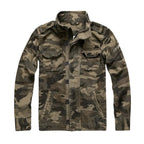Brown Men's Denim Jacket with Button-Front Chest Pockets & Zip Closure