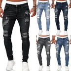 Black Men's Distressed Skinny Jeans — August Ripped Denim Stretch - Color Variants