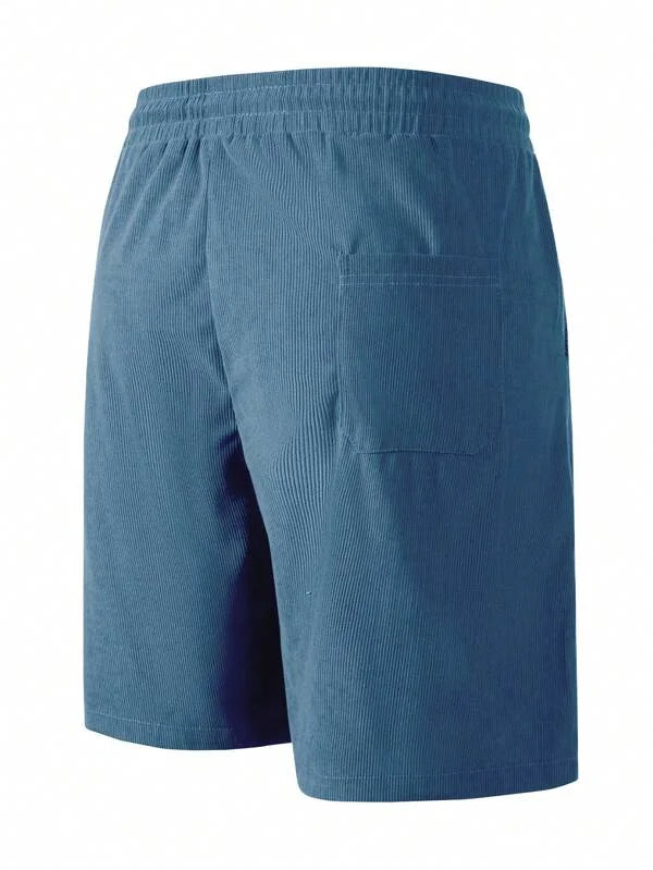 Blue Men's Drawstring Summer Shorts — Beckett Corduroy Casual Elastic Waist - Back Detail