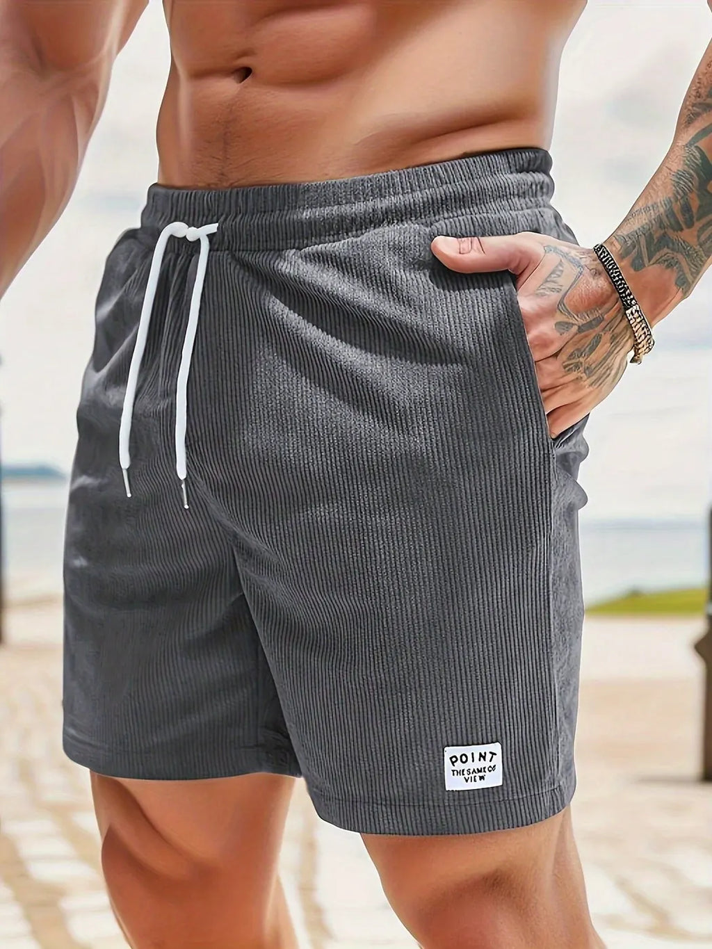 Gray Men's Drawstring Summer Shorts — Beckett Corduroy Casual Elastic Waist - Casual Wear