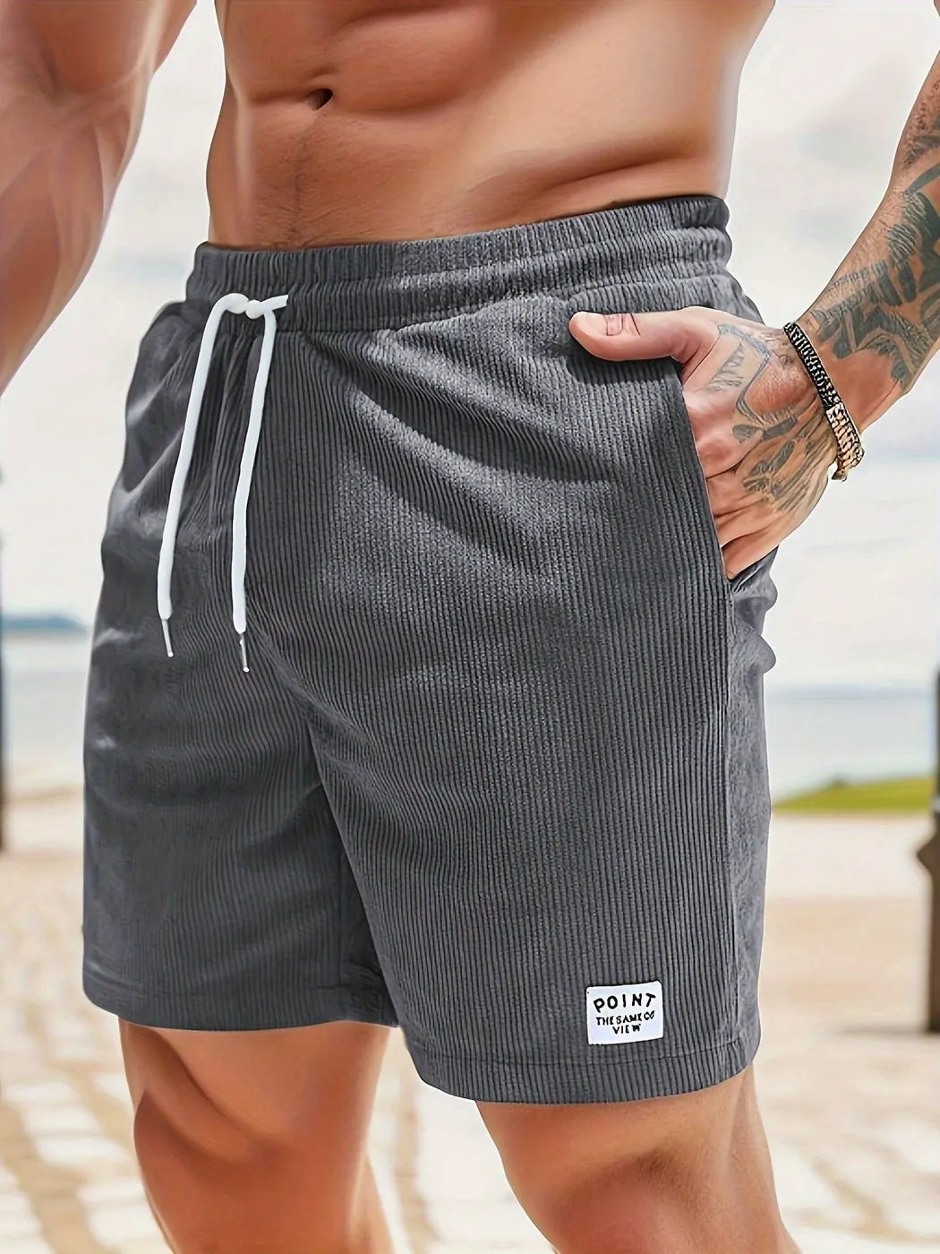 Gray Men's Drawstring Summer Shorts — Beckett Corduroy Casual Elastic Waist - Casual Wear