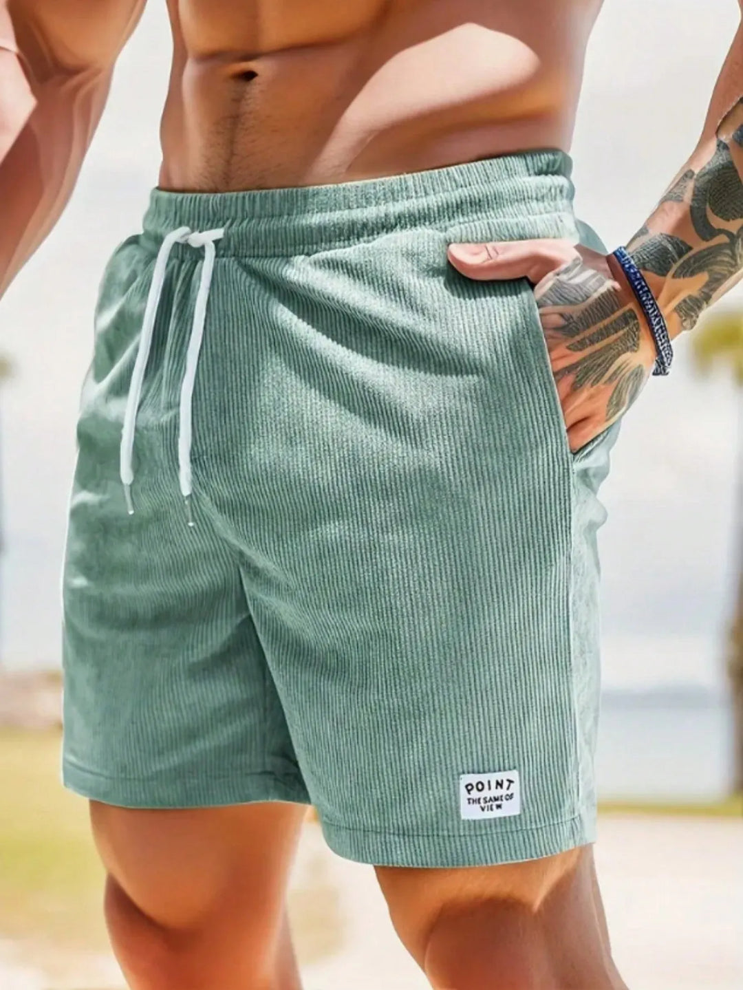 Light Green Men's Drawstring Summer Shorts — Beckett Corduroy Casual Elastic Waist - Outdoor Lifestyle