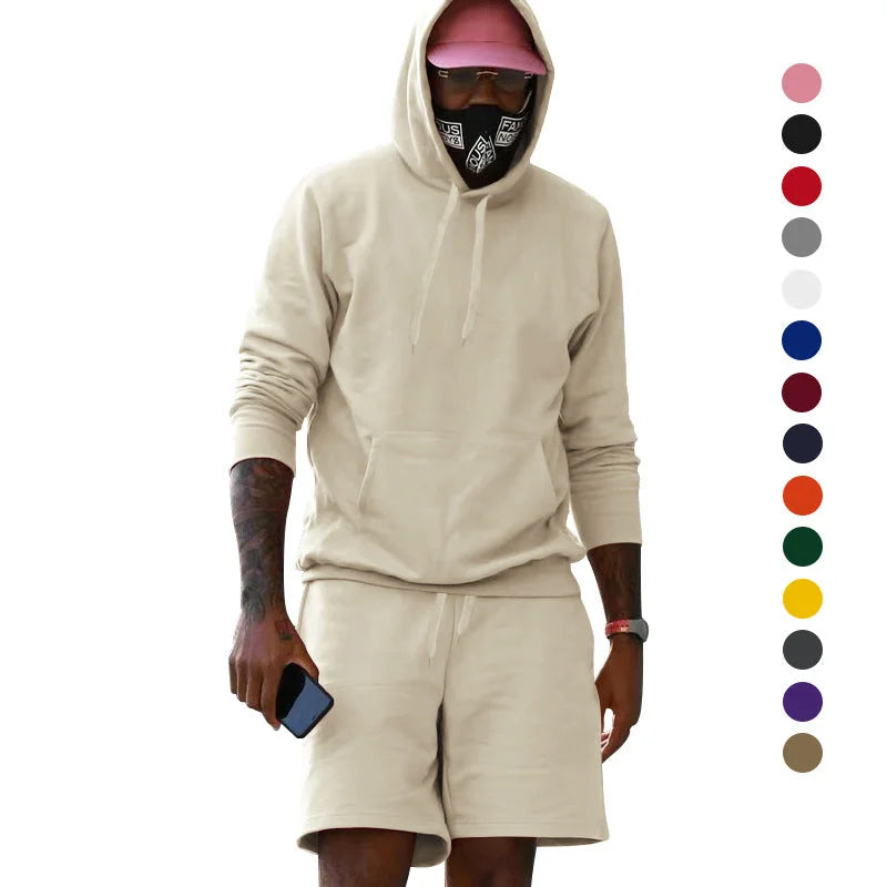 Apricot Men's Hoodie and Shorts Two Piece Set in French Terry with Kangaroo Pocket — Louis - Color Swatch Display