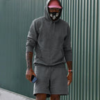 Dark gray Men's Hoodie and Shorts Two Piece Set in French Terry with Kangaroo Pocket