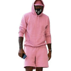 Pink Men's Hoodie and Shorts Two Piece Set in French Terry with Kangaroo Pocket — Louis - Studio Standing