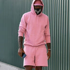 Pink Men's Hoodie and Shorts Two Piece Set in French Terry with Kangaroo Pocket — Louis