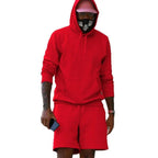 Purple Men's Hoodie and Shorts Two Piece Set in French Terry with Kangaroo Pocket — Louis