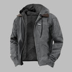 Gray Men's Hooded Bomber Jacket with Dual-Layer Design & Zip-Front Closure