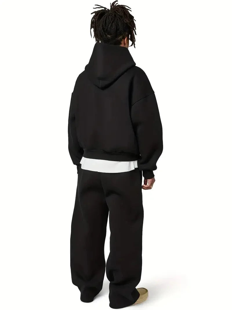 Men's Hooded Tracksuit Set with Relaxed Straight Fit - Back Pose