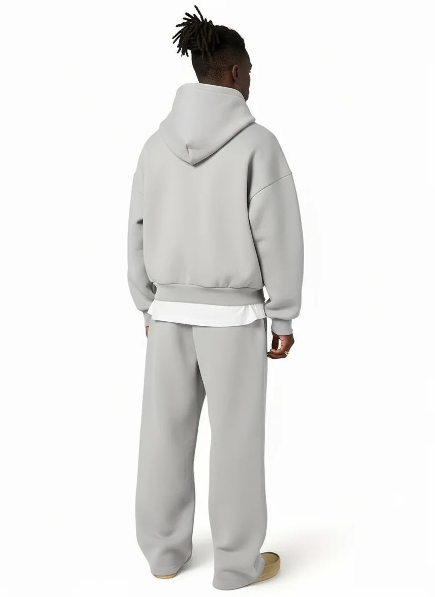 Men's Hooded Tracksuit Set with Relaxed Straight Fit - Back Full