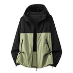 Black Green Men's Hooded Jacket with Zip Pockets & Drawstring Hood - Studio Colorblock