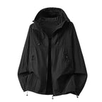 Black Men's Hooded Jacket with Zip Pockets & Drawstring Hood