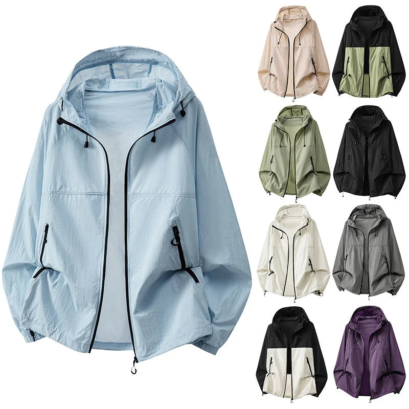 Men's Hooded Jacket with Zip Pockets & Drawstring Hood - Front Open