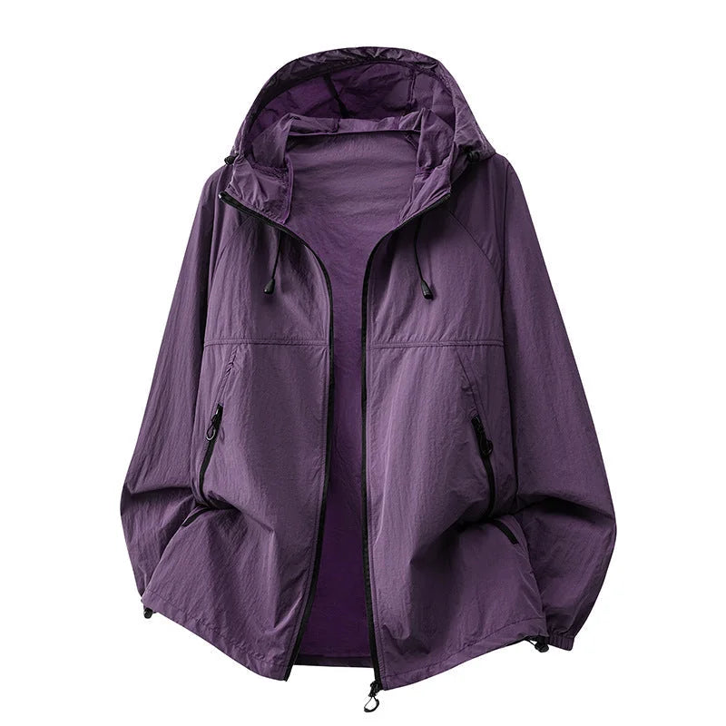 Dark Violet Men's Hooded Jacket with Zip Pockets & Drawstring Hood - Purple Studio Solid