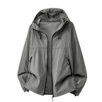 Gray Men's Hooded Jacket with Zip Pockets & Drawstring Hood