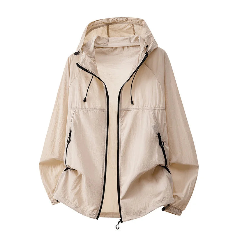 Men's Hooded Jacket with Zip Pockets & Drawstring Hood - Rose Studio Apricot Flat