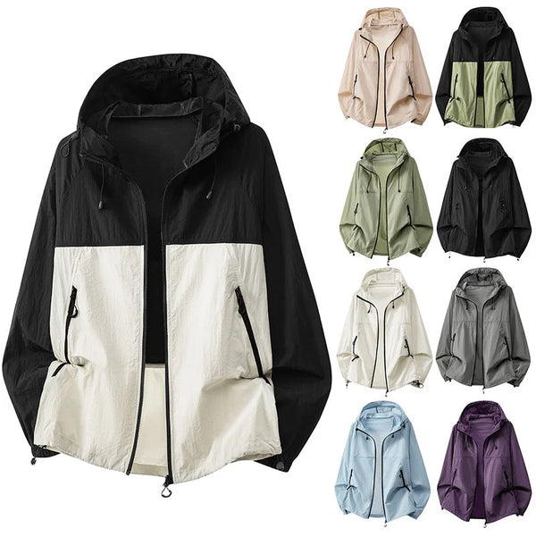 Men's Hooded Jacket with Zip Pockets & Drawstring Hood - Black Front Full