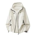 White Men's Hooded Jacket with Zip Pockets & Drawstring Hood
