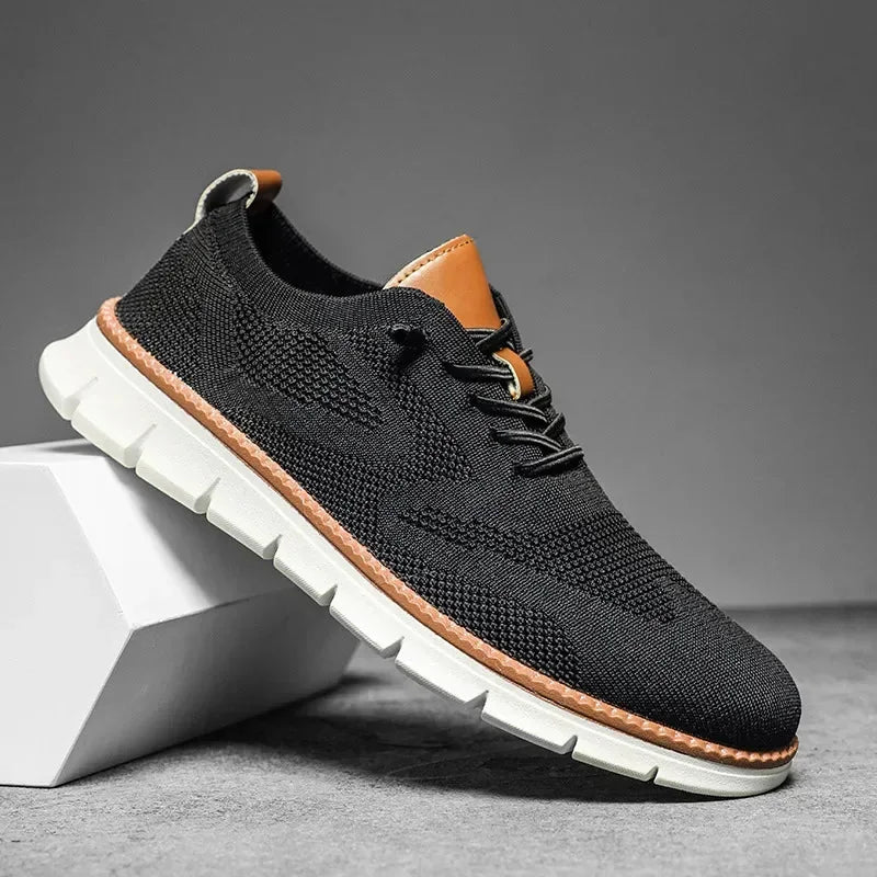 Black Men's Knit Walking Shoes — Daniel Everyday Lace-Up Lightweight - Side Profile Studio