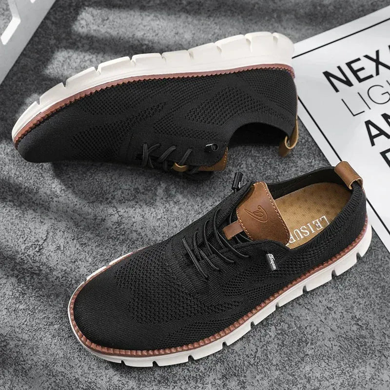 Black Men's Knit Walking Shoes — Daniel Everyday Lace-Up Lightweight - Sole And Insole