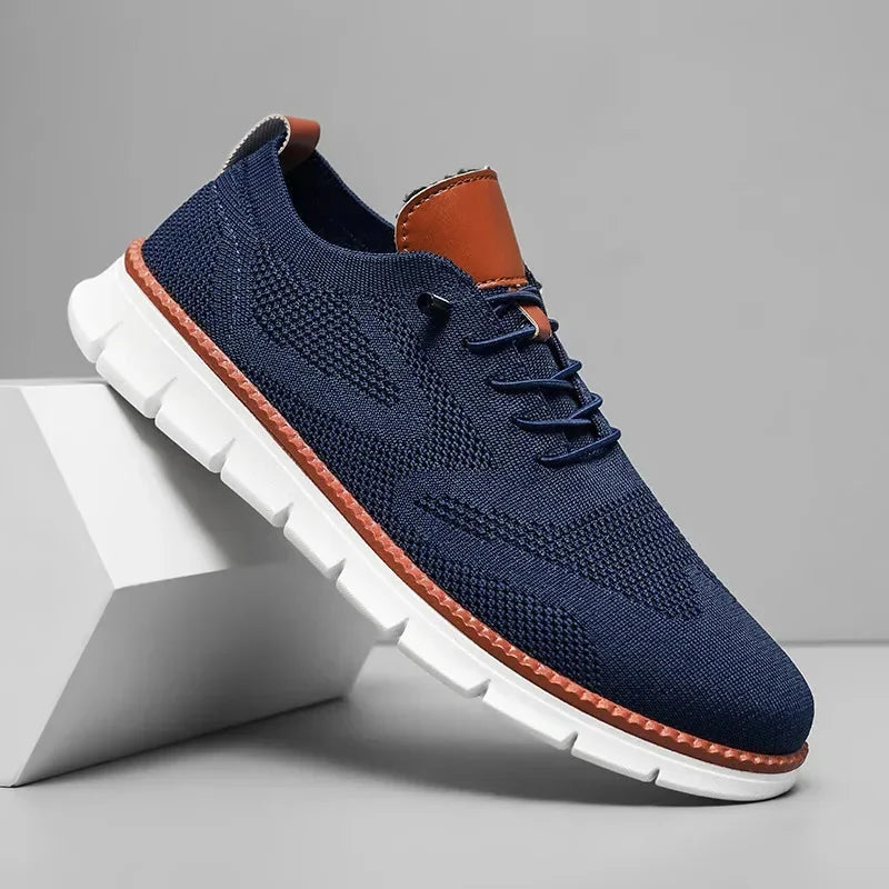 Blue Men's Knit Walking Shoes — Daniel Everyday Lace-Up Lightweight - Side Profile Studio