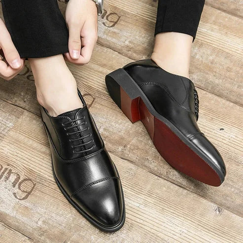 Black Men's Cap-Toe Leather Oxford Shoes — Noah Lace-Up Formal Dress - Worn Lifestyle
