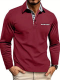 Men's Long Sleeve Polo with Plaid Contrast Collar & Relaxed Comfort Fit — Louis