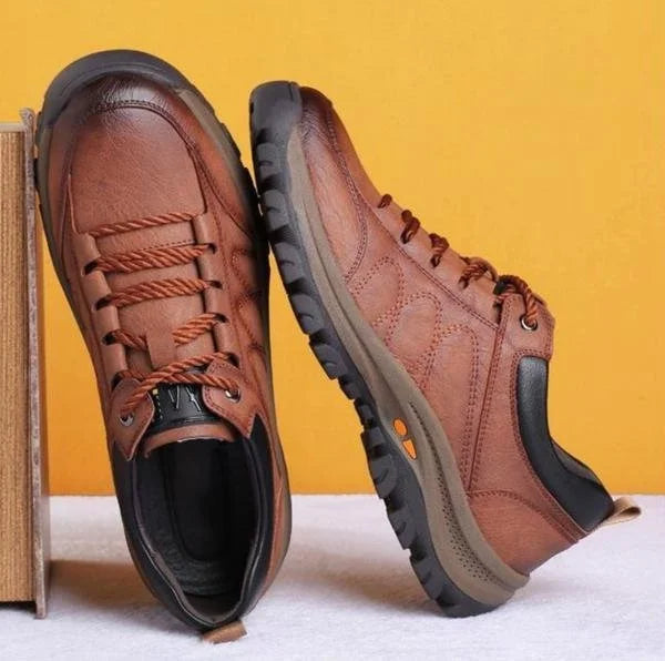Brown Men's Orthopedic Leather Shoes — Caleb Full-Grain Lace-Up Cushioned - Pair Side Books