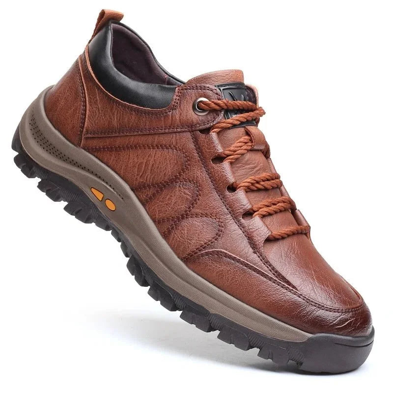 Brown Men's Orthopedic Leather Shoes — Caleb Full-Grain Lace-Up Cushioned - Side Angle