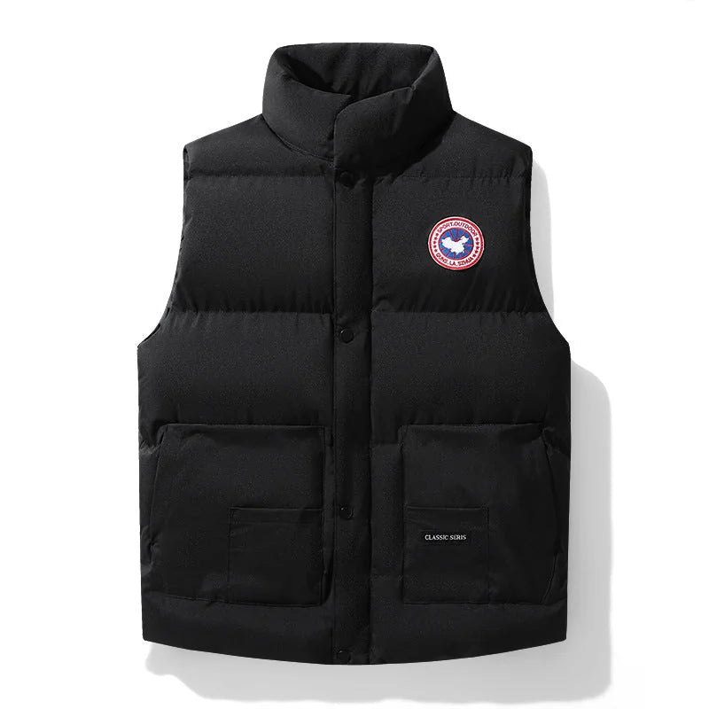 Men's Structured Padded Vest with Stand Collar & Zip Pockets - Flat Lay