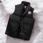 Black Men's Structured Padded Vest with Stand Collar & Zip Pockets — Ronan