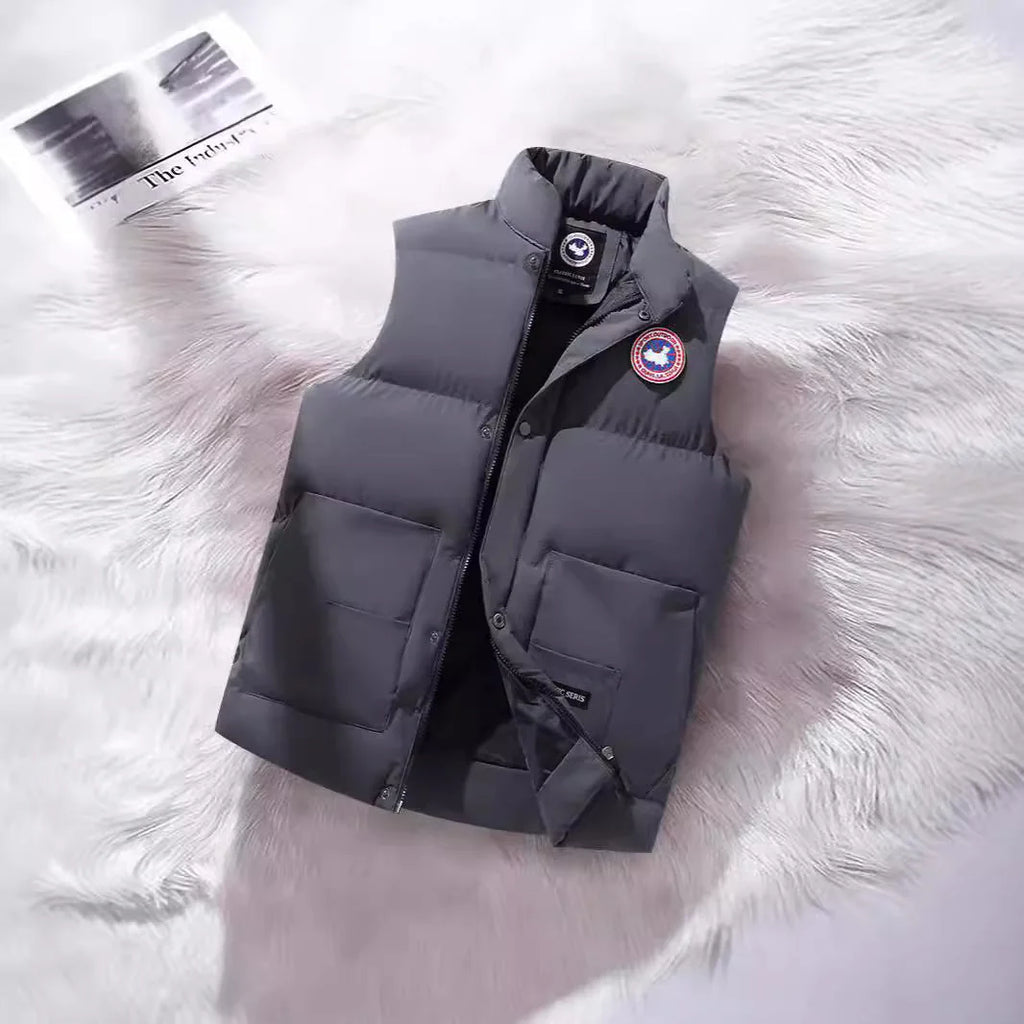 Gray Men's Structured Padded Vest with Stand Collar & Zip Pockets — Ronan