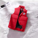 Red Men's Structured Padded Vest with Stand Collar & Zip Pockets