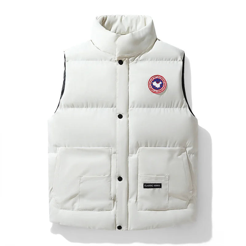 Men's Structured Padded Vest with Stand Collar & Zip Pockets - Flat Lay Front Alt